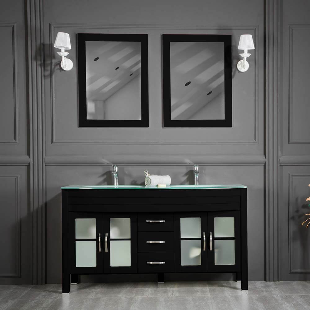 Awis 60" Black Double Sink Bathroom Cabinet
