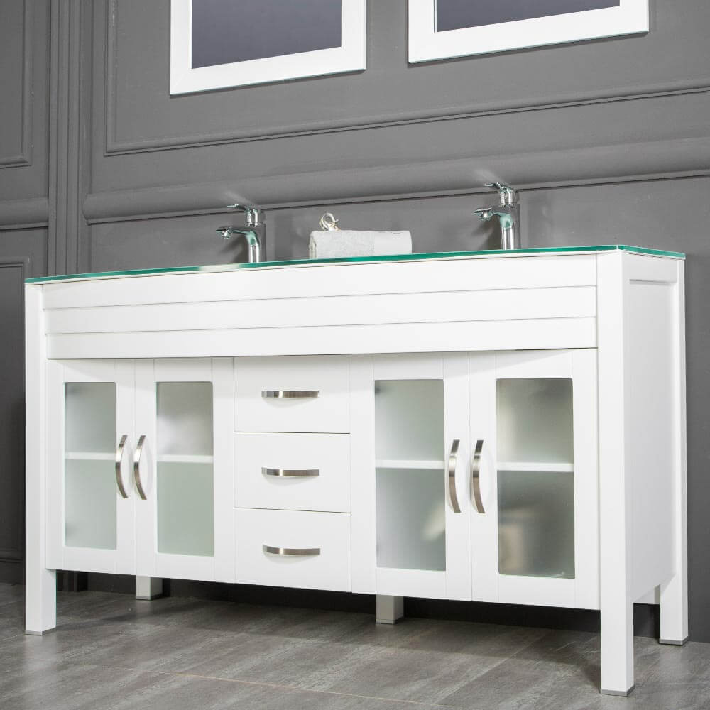 Awis 60" White Double Sink Bathroom Cabinet