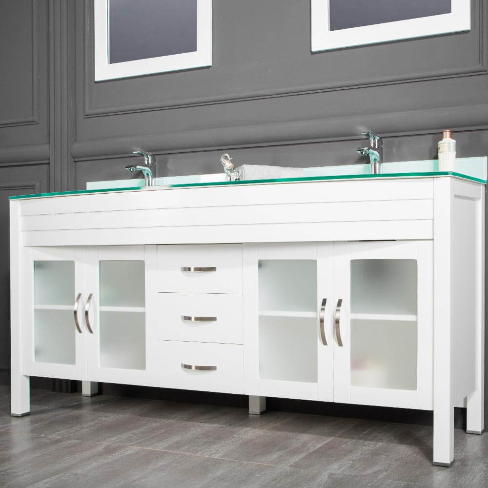 Awis 72" White Double Sink Bathroom Cabinet