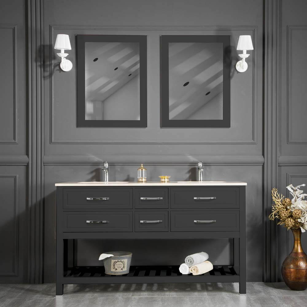 Fawio 60" Anthracite Double Sink Bathroom Cabinet