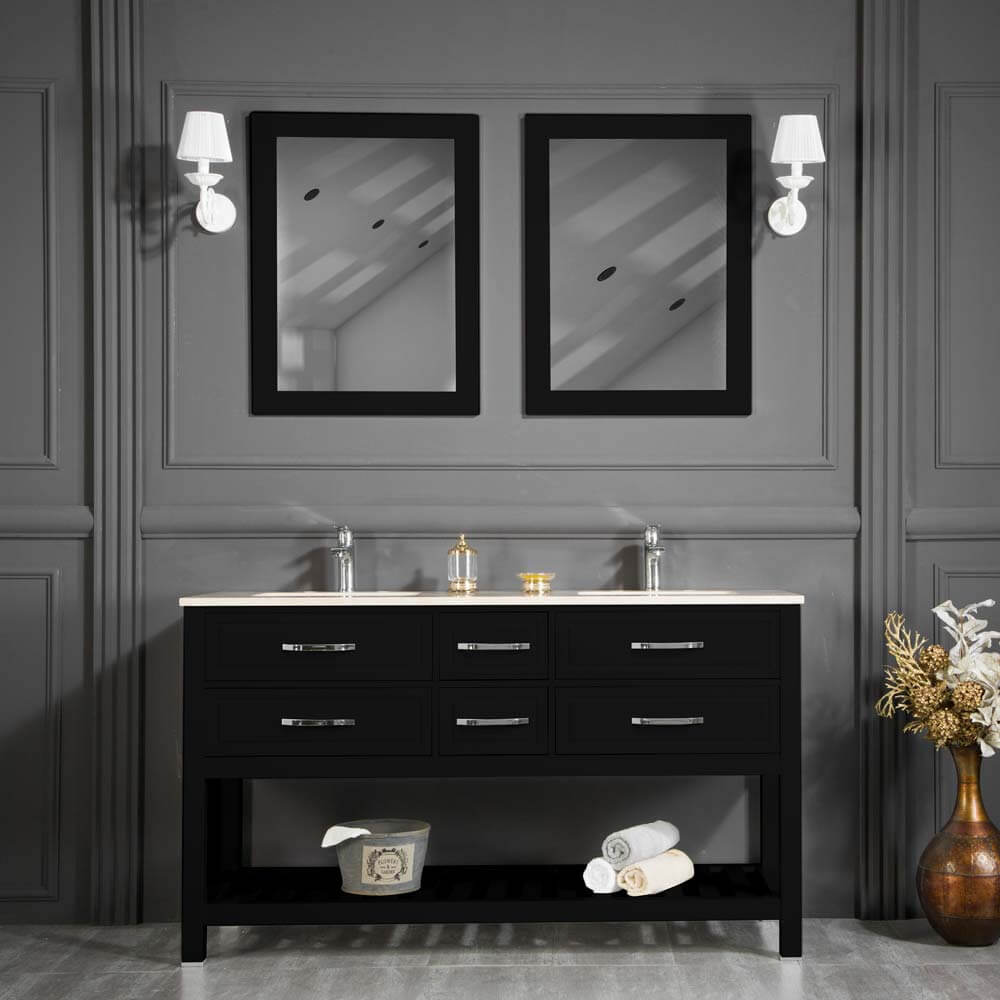 Fawio 60" Black Double Sink Bathroom Cabinet