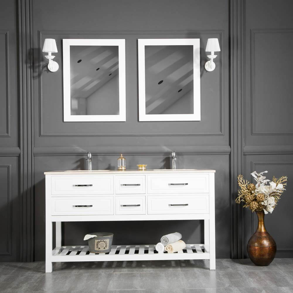 Fawio 60" White Double Sink Bathroom Cabinet