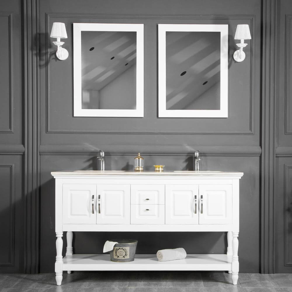 Los Angeles 60" White Double Sink Bathroom Cabinet