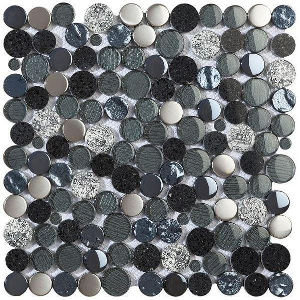 Planet , Penny round Mosaic in White, Black or Gre