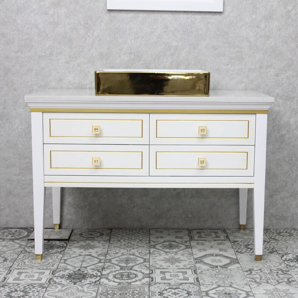Soho Manhattan 42" White / Gold Bathroom Cabinet